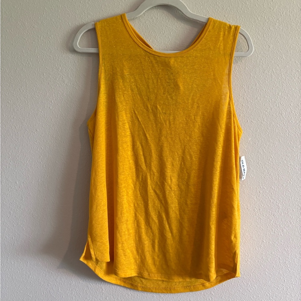 NWT Old Navy Linen-Blend Relaxed Tie-Back Sleeveless Tank Top Women Small Yellow - Picture 2 of 7